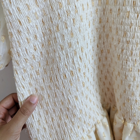 LULU'S All The Cheers Cream and Gold Dotted Smocked Mini Dress Size Large - Picture 11 of 13